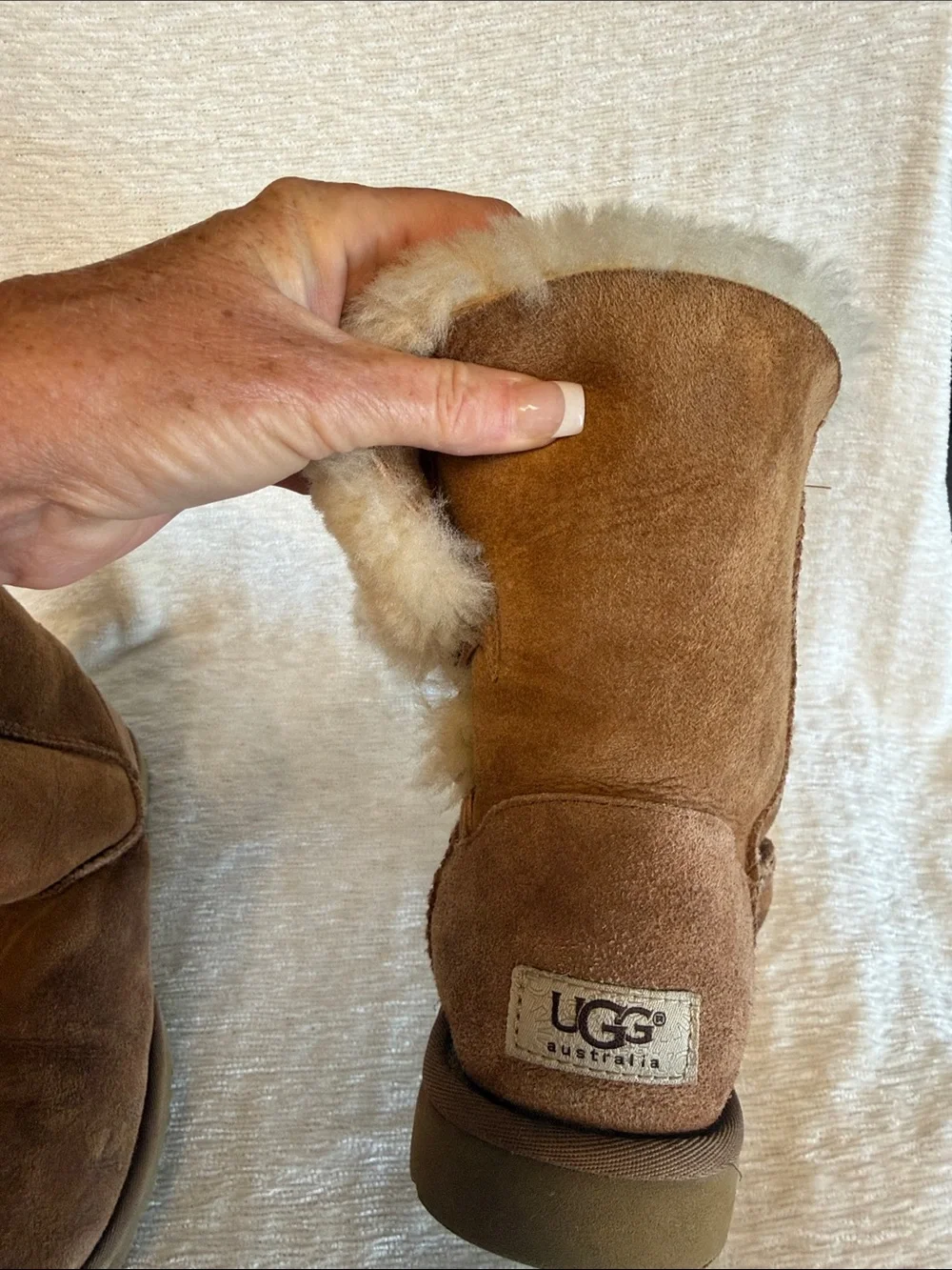 UGG Women's Brown Shearling Button Short Boots